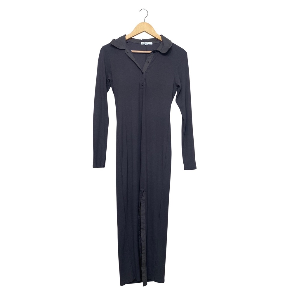 Stateside Womens Gray Ribbed Knit Long Sleeve Polo Maxi Dress Size S Made in USA